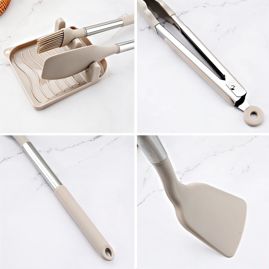 12-Piece Silicone Kitchen Utensil Set with Stainless Steel Handles