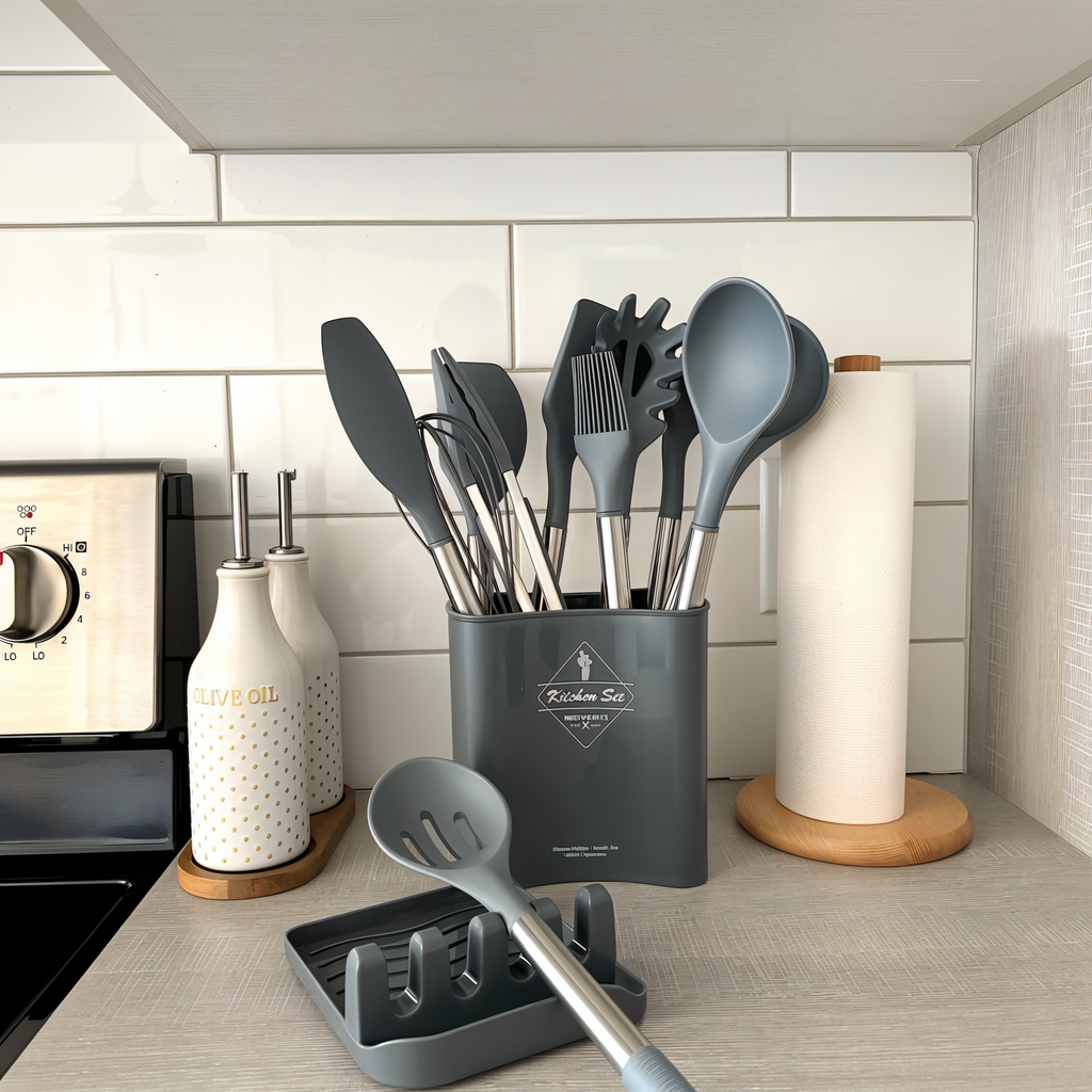 12-Piece Silicone Kitchen Utensil Set with Stainless Steel Handles