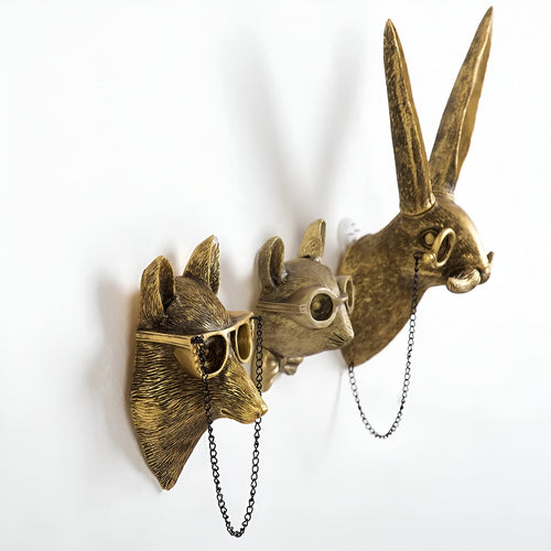 Animal Head Wall Hook in Gold-Effect Resin, 5 Designs