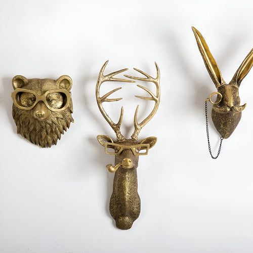 Animal Head Wall Hook in Gold-Effect Resin, 5 Designs