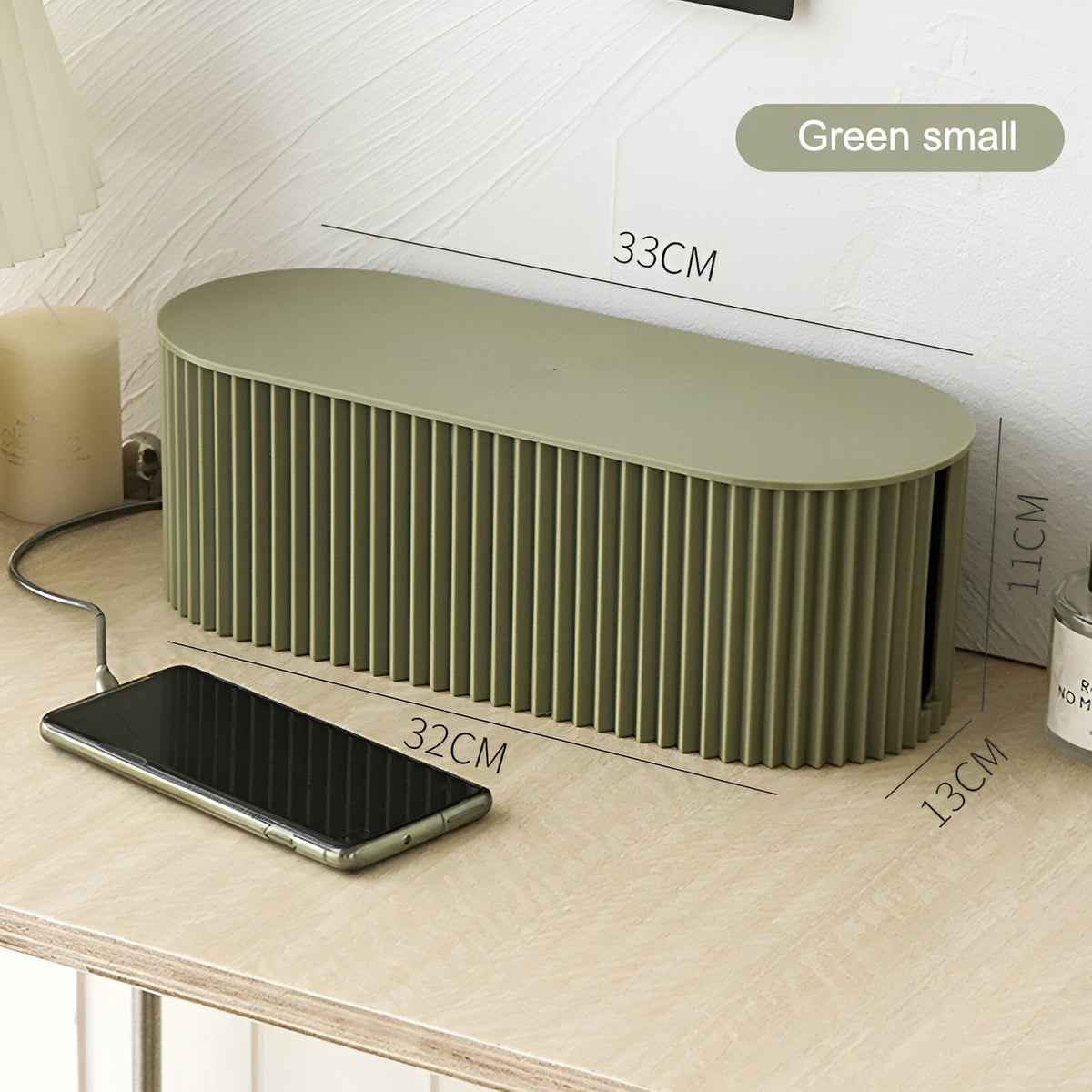 Ribbed Cable Storage Box with Lid, 33cm, Three Colours
