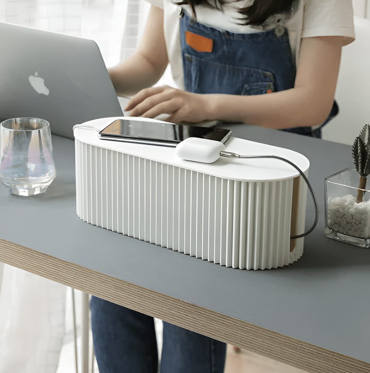 Ribbed Cable Storage Box with Lid, 33cm, Three Colours