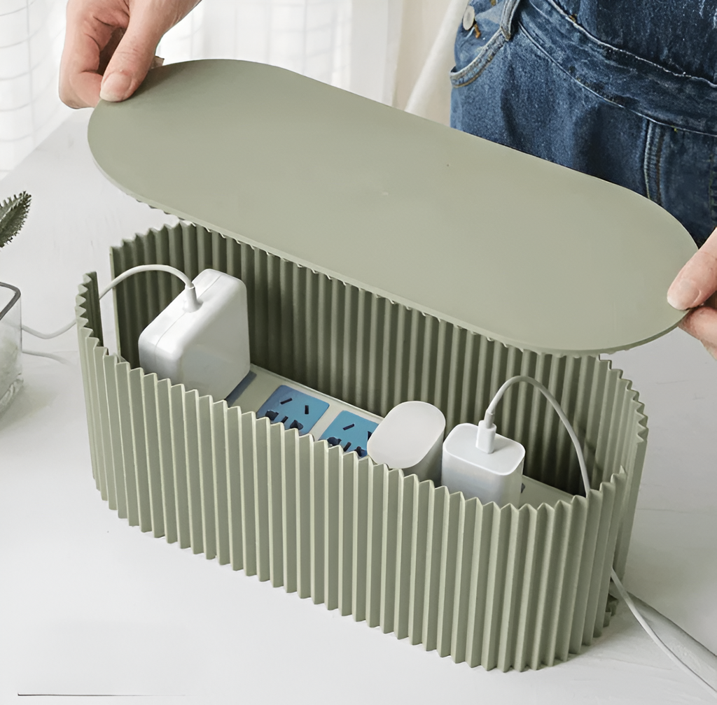 Ribbed Cable Storage Box with Lid, 33cm, Three Colours