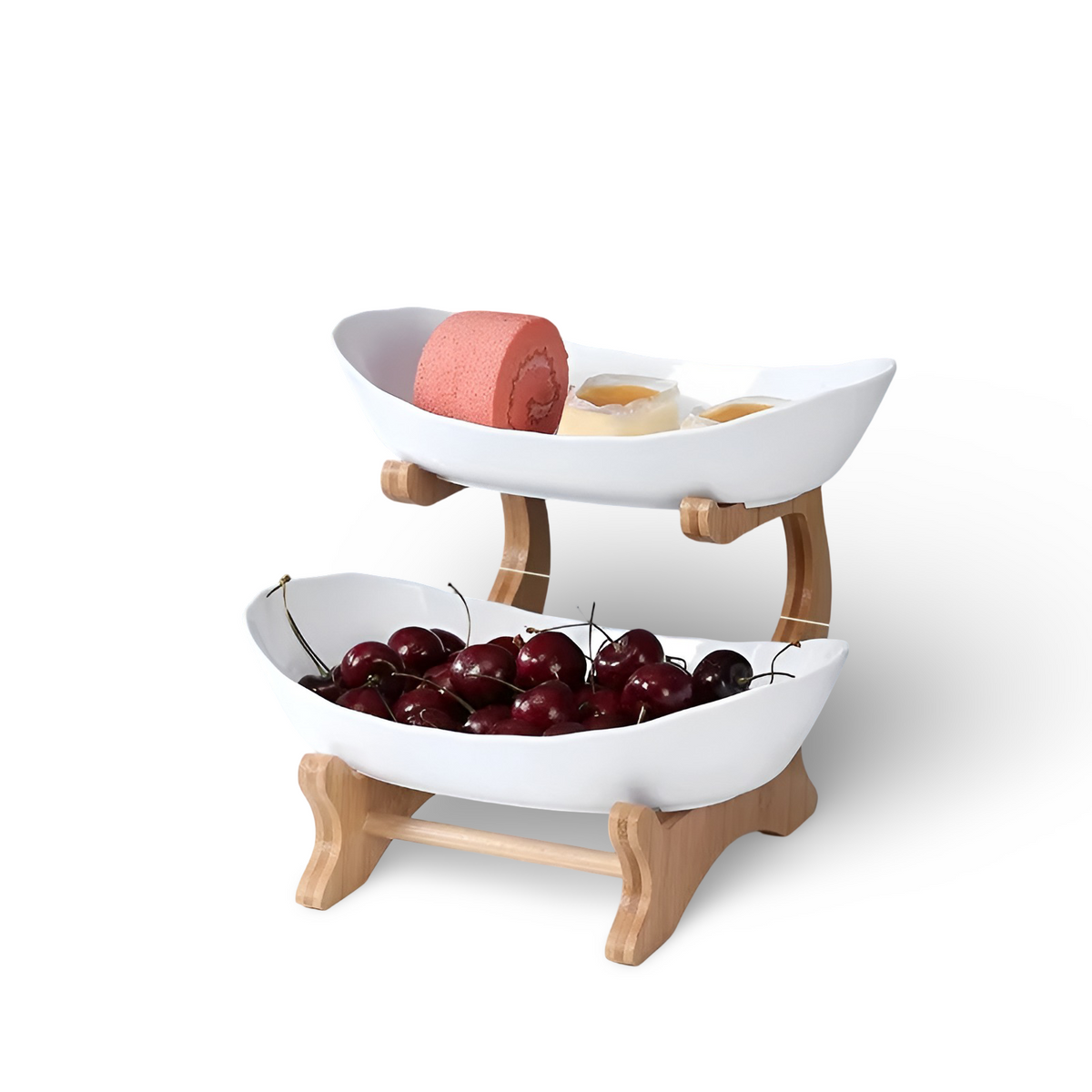 3 Tier Fruit Basket with Wooden Stand and Bowls
