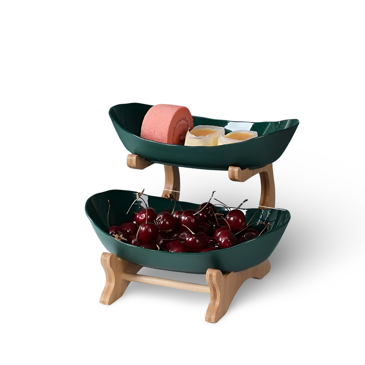 3 Tier Fruit Basket with Wooden Stand and Bowls