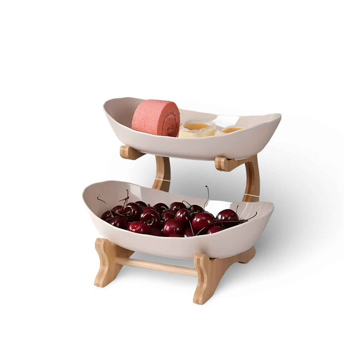 3 Tier Fruit Basket with Wooden Stand and Bowls