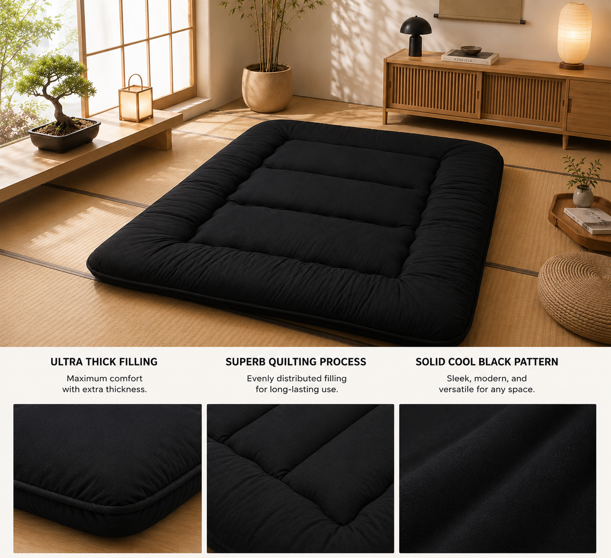Folding Futon Mattress 10cm Thick, Japanese Style Floor Mat