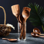 Acacia Wood Kitchen Utensil Set, 8 Pieces with Stand