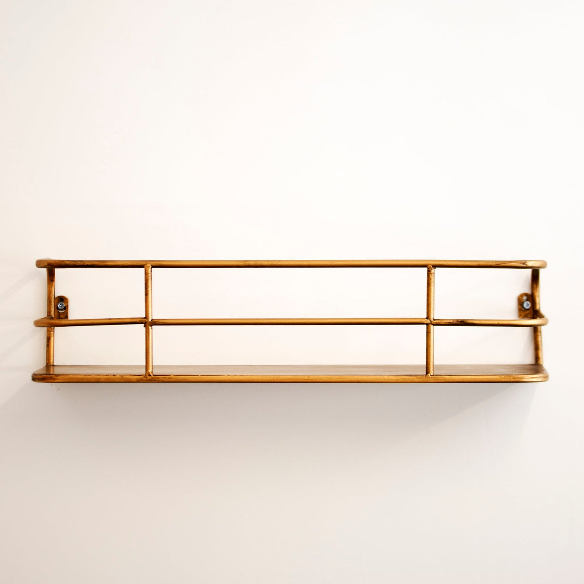 Industrial Brass-Finish Wire Frame Wall Shelf, 55cm Wide