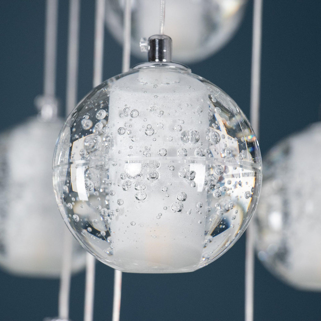 Crystal Globe Cluster Chandelier, Chrome, 1 to 50 Lights