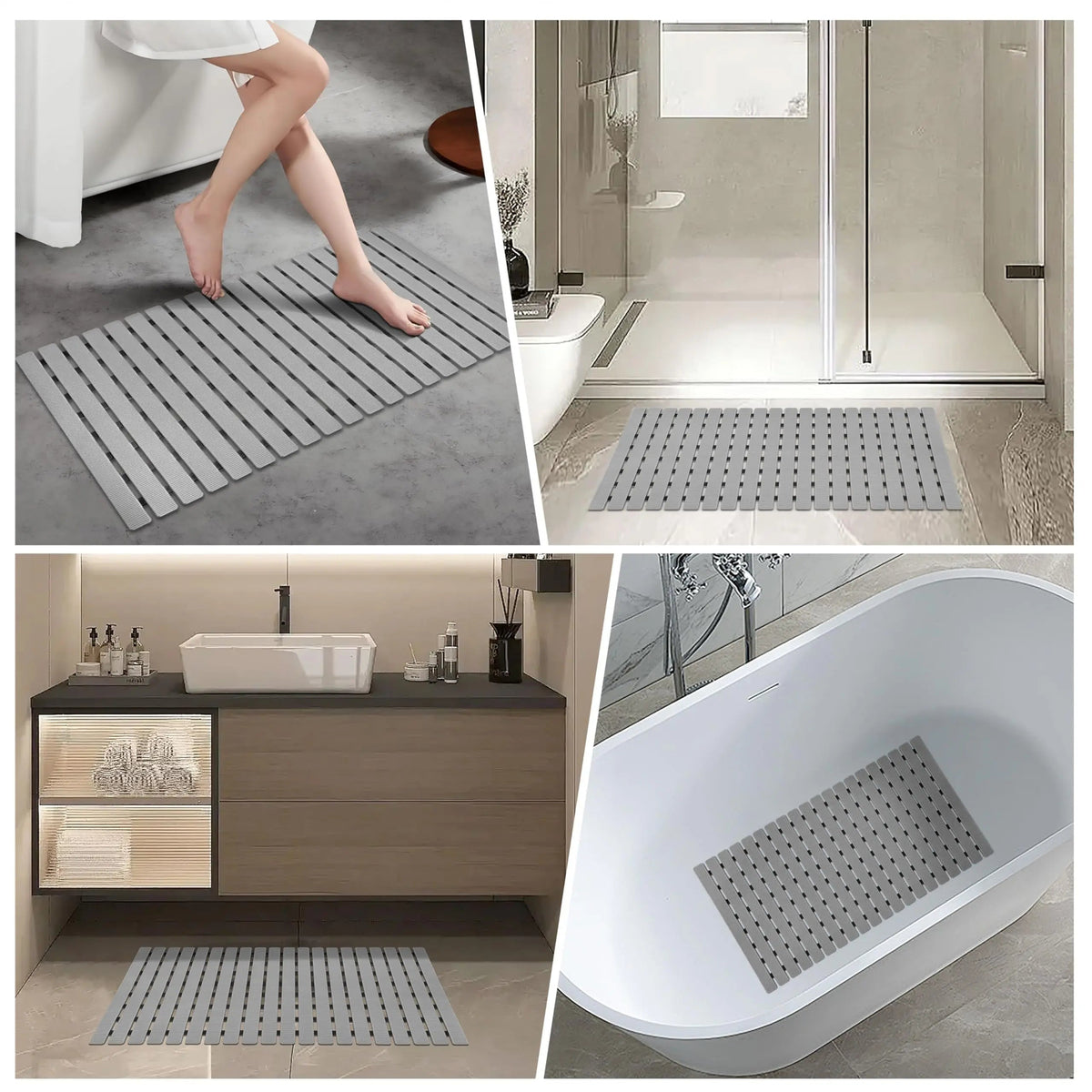 Non-Slip Bath Mat 40x63cm with Suction Cups and Drainage Holes
