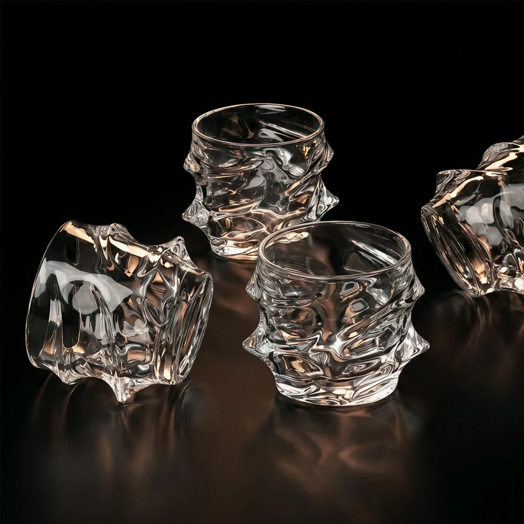 Japanese Crystal Whisky Glass with Wave Texture, Gift Boxed