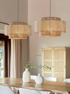 Handwoven Hemp Rope and Rattan Drum Pendant Light