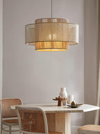 Handwoven Hemp Rope and Rattan Drum Pendant Light