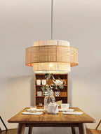 Handwoven Hemp Rope and Rattan Drum Pendant Light