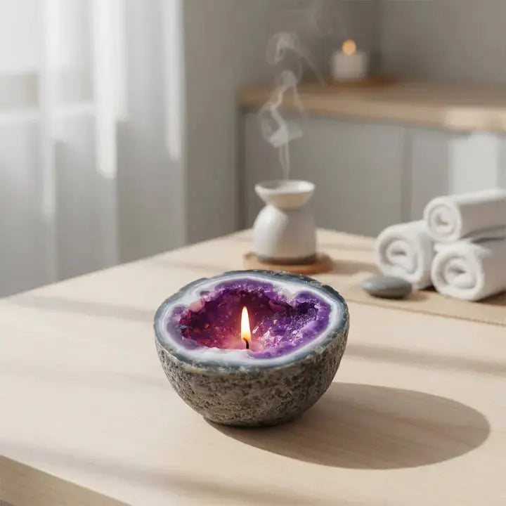 Decorative Geode Candle in Stone-Effect Bowl, Five Colours
