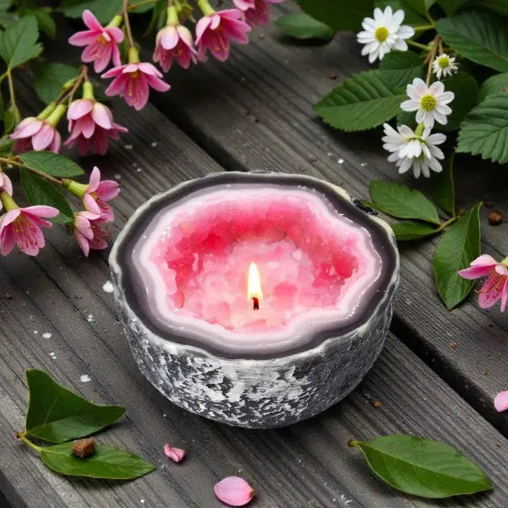 Decorative Geode Candle in Stone-Effect Bowl, Five Colours