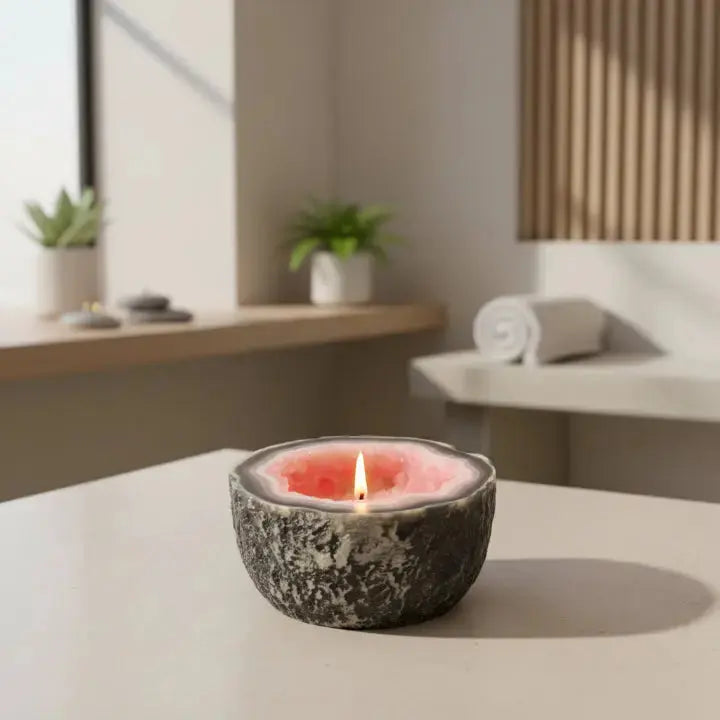 Decorative Geode Candle in Stone-Effect Bowl, Five Colours