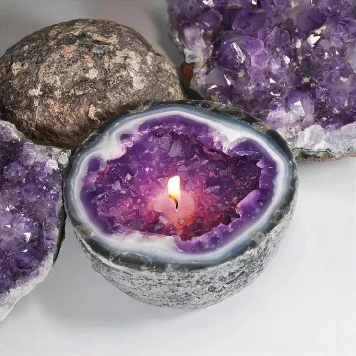 Decorative Geode Candle in Stone-Effect Bowl, Five Colours