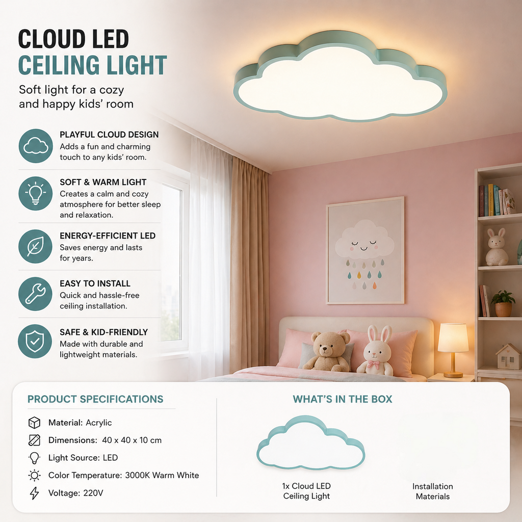 Cloud LED Ceiling Light, 40 cm, Warm White 3000K