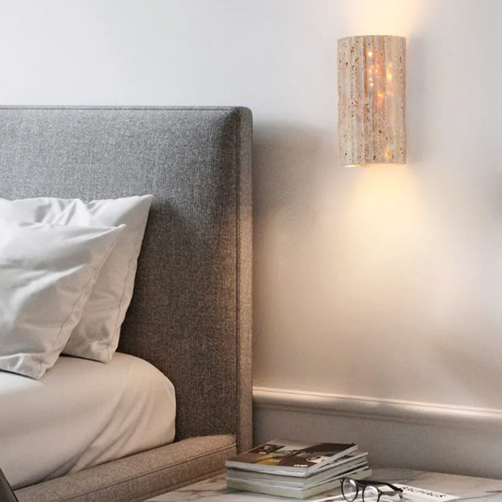 Travertine Wall Light, GU10, Half-Cylinder Design