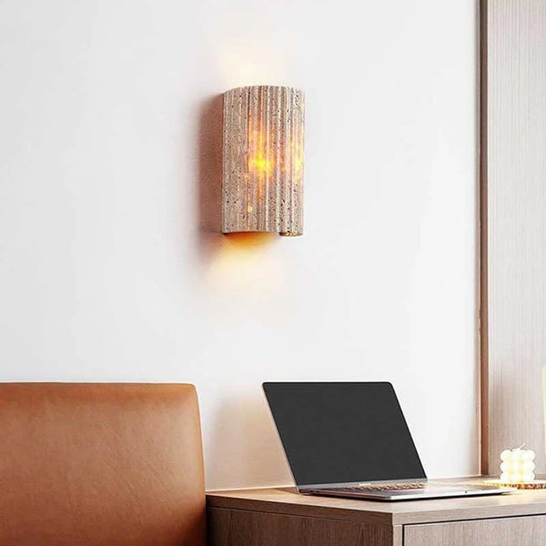 Travertine Wall Light, GU10, Half-Cylinder Design