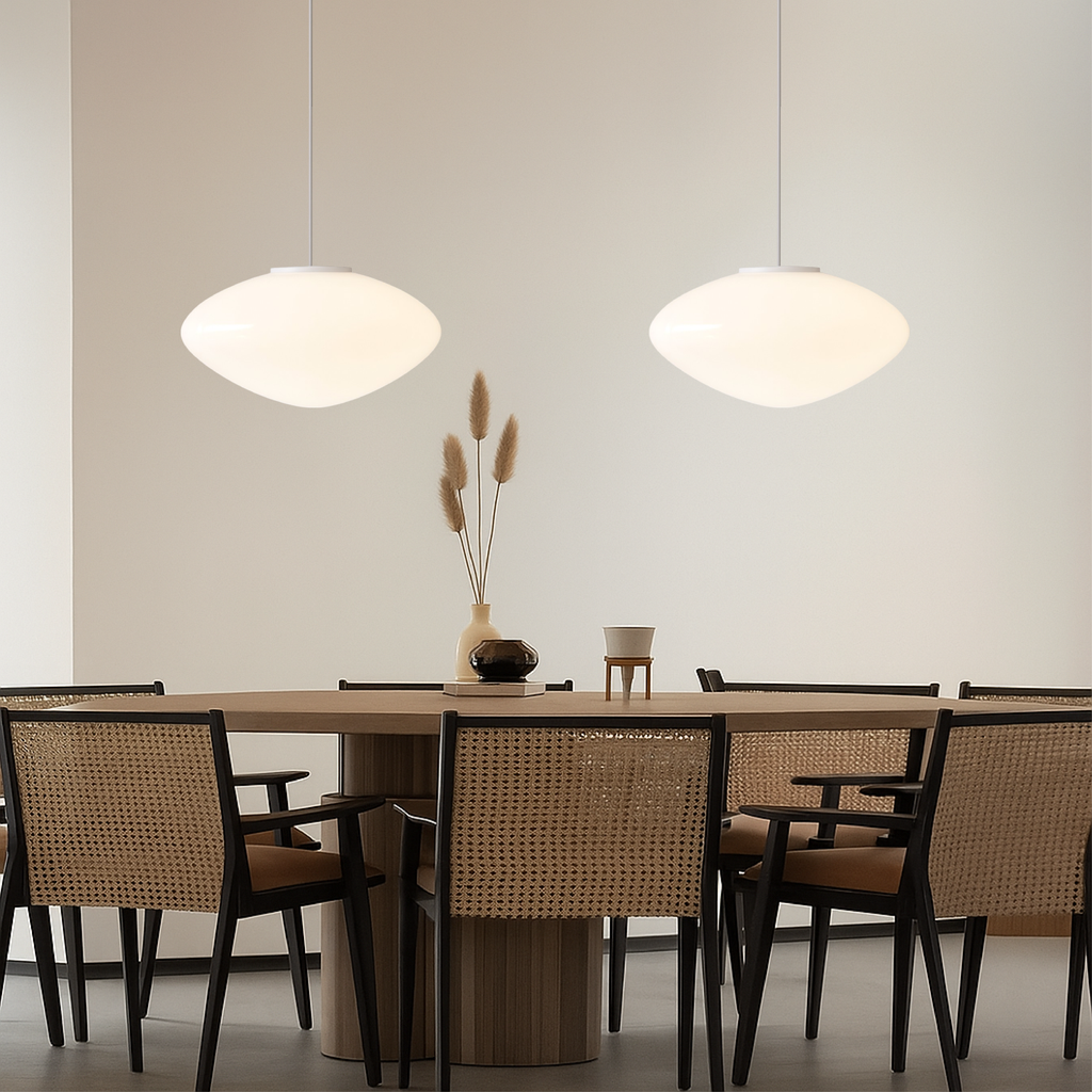 White Glass Pendant Light with LED, Danish Minimalist Design