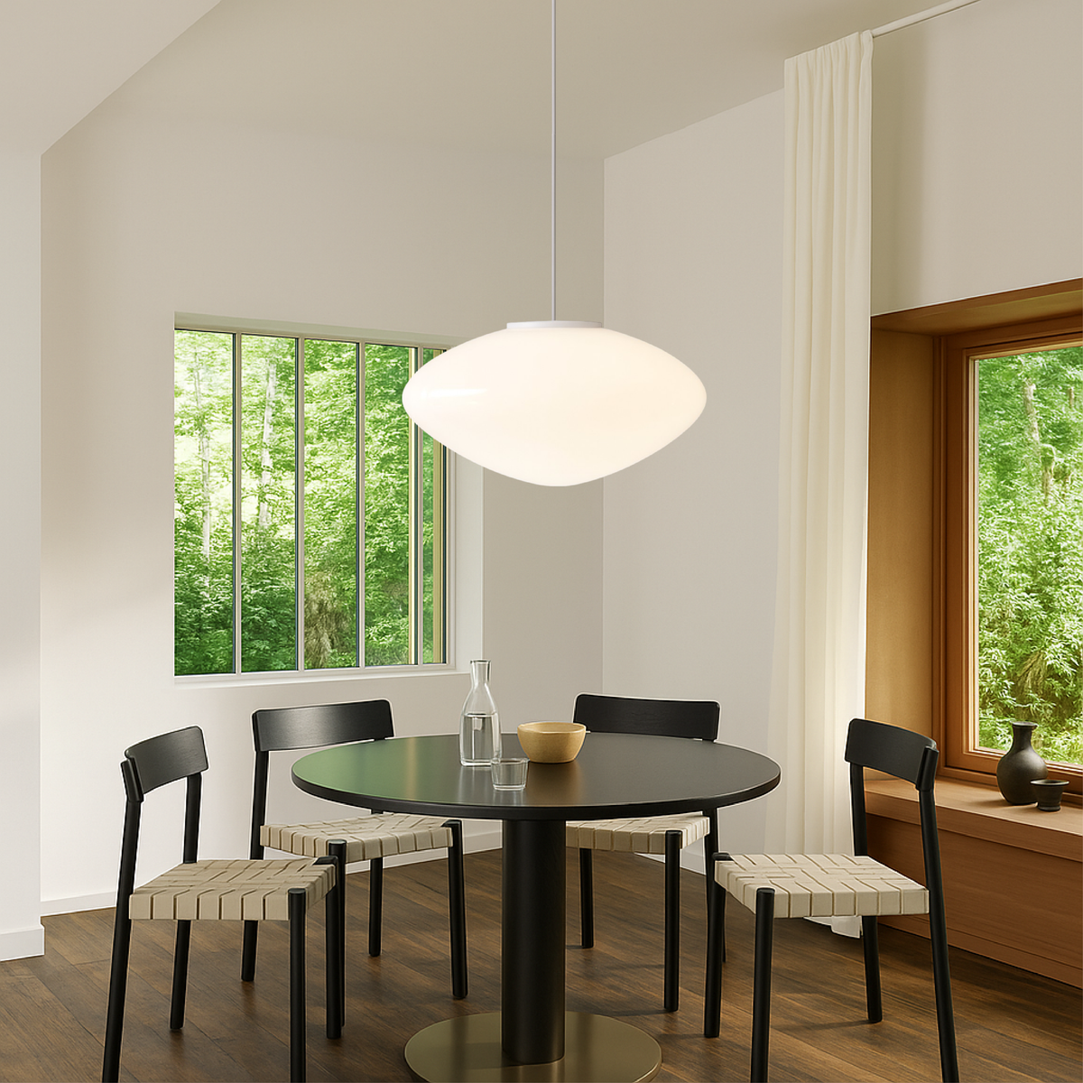 White Glass Pendant Light with LED, Danish Minimalist Design