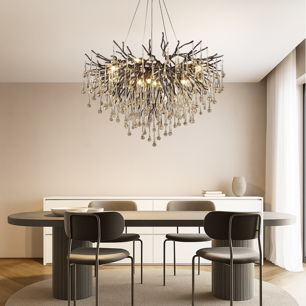 Black Raindrop Crystal Chandelier, 60 x 45cm, Warm White LED