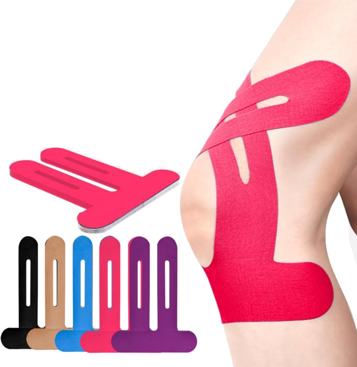 Pre-Cut Kinesiology Knee Tape, Breathable Cotton, 4 Colours