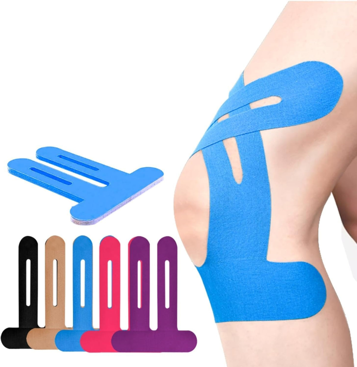 Pre-Cut Kinesiology Knee Tape, Breathable Cotton, 4 Colours