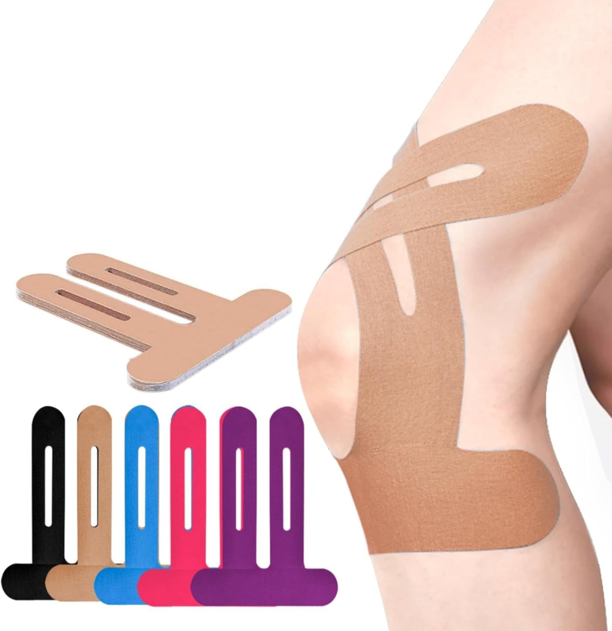 Pre-Cut Kinesiology Knee Tape, Breathable Cotton, 4 Colours