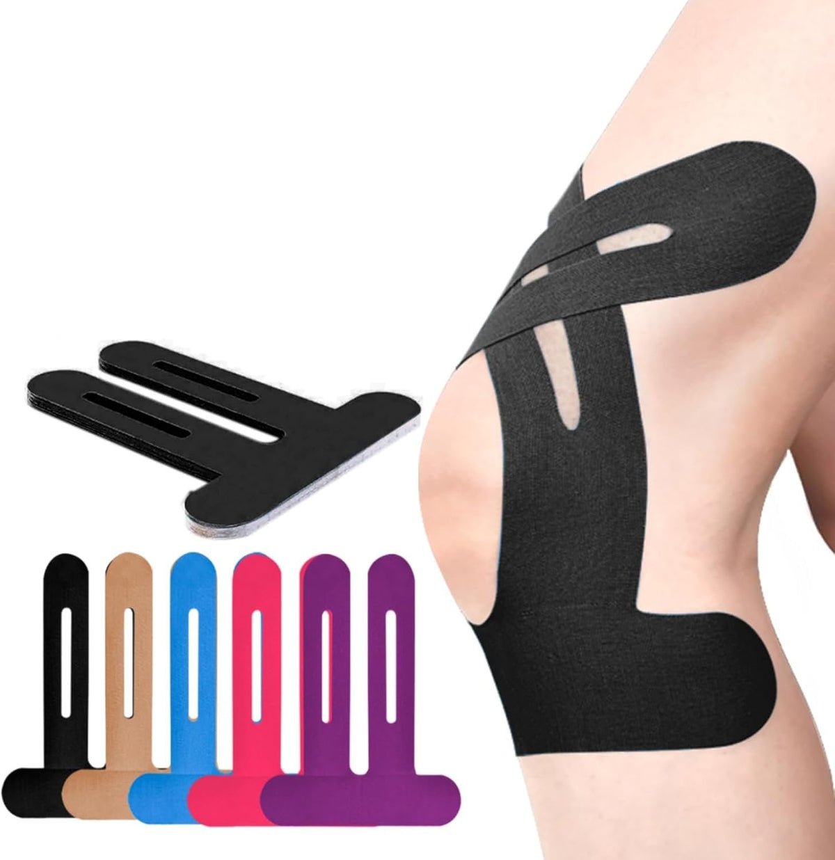 Pre-Cut Kinesiology Knee Tape, Breathable Cotton, 4 Colours