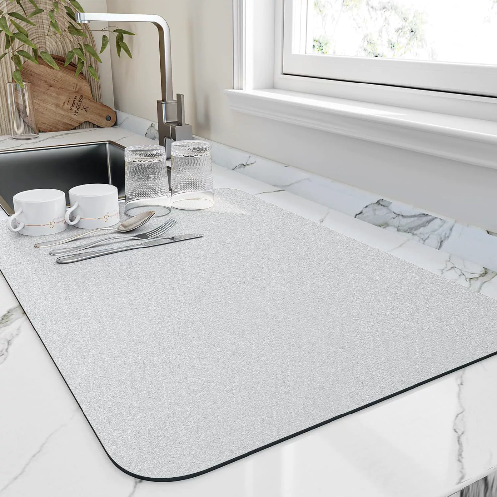 Absorbent Diatomite Coffee Mat with Non-Slip Rubber Base