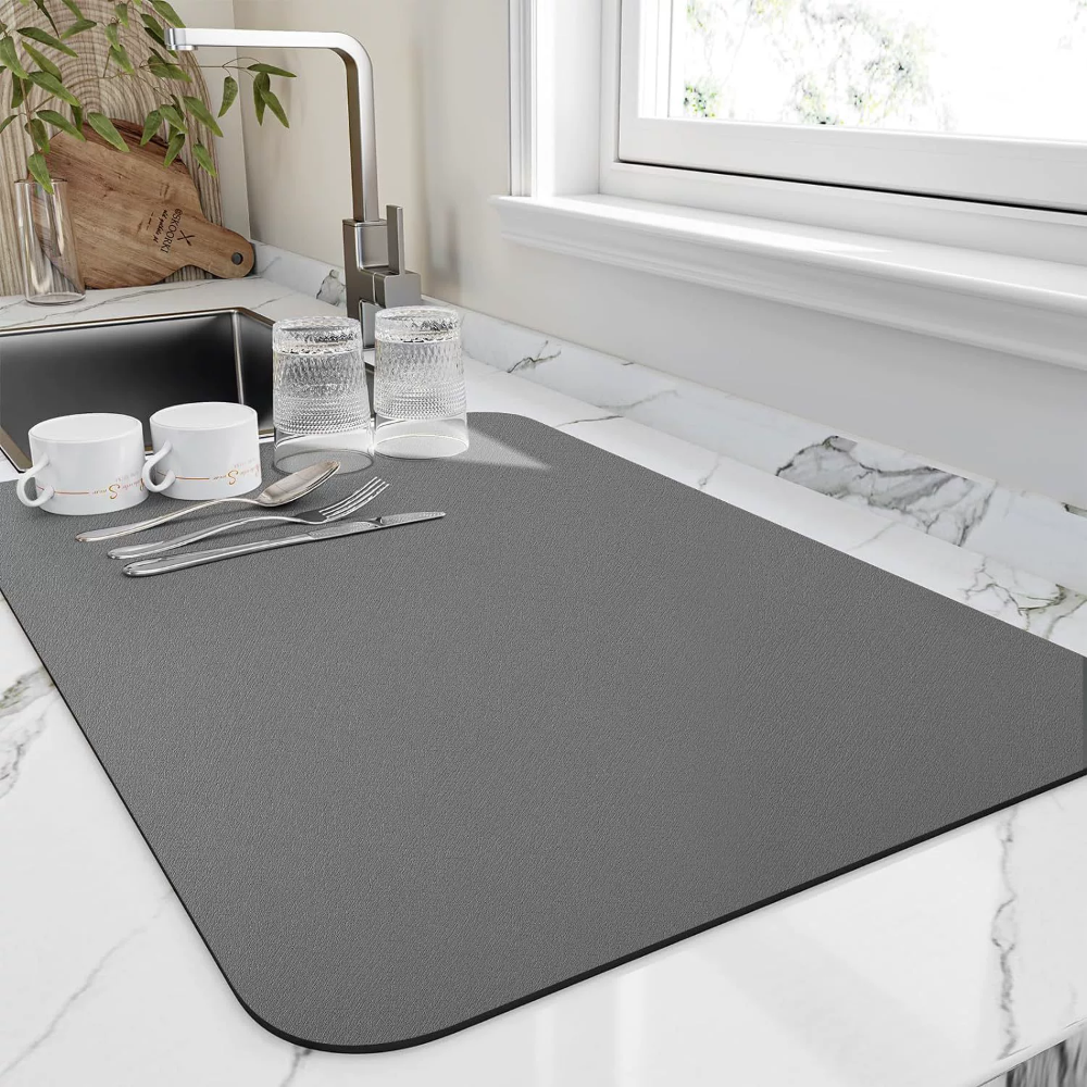Absorbent Diatomite Coffee Mat with Non-Slip Rubber Base