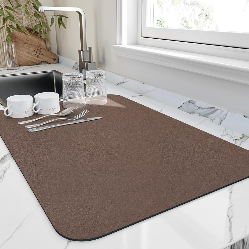 Absorbent Diatomite Coffee Mat with Non-Slip Rubber Base