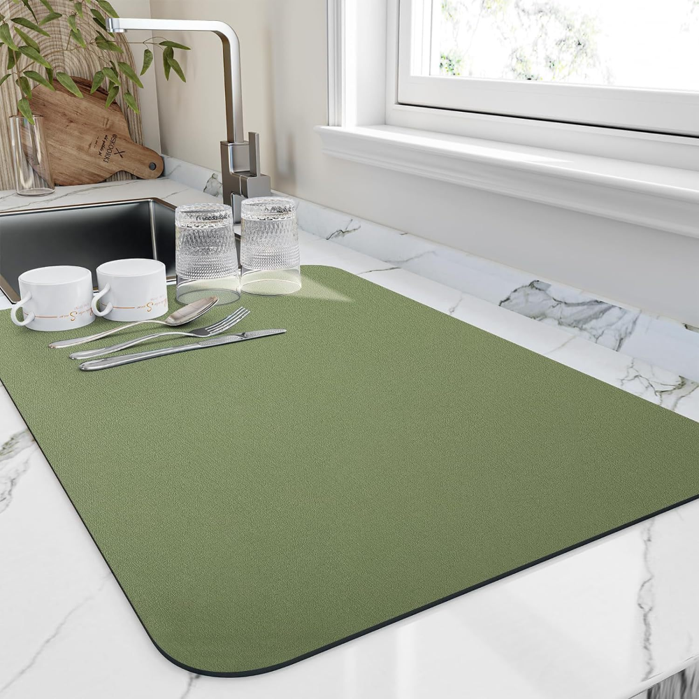 Absorbent Diatomite Coffee Mat with Non-Slip Rubber Base