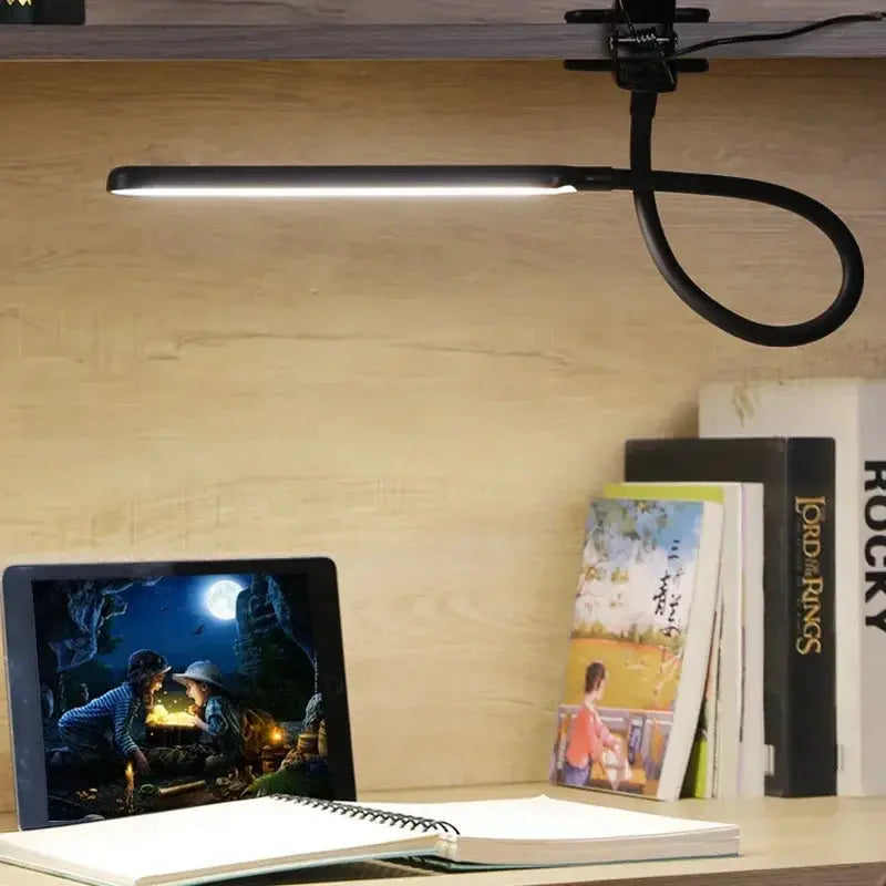 LED Clip On Gooseneck Desk Lamp, Dimmable with 3 Colour Modes