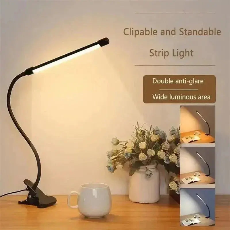 LED Clip On Gooseneck Desk Lamp, Dimmable with 3 Colour Modes