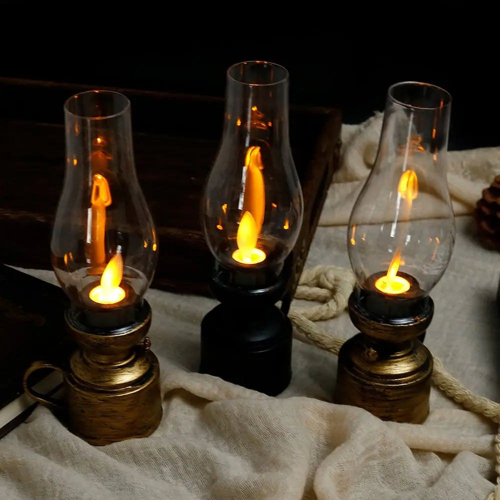 Vintage LED Lantern with Flickering Flame Effect, Cordless
