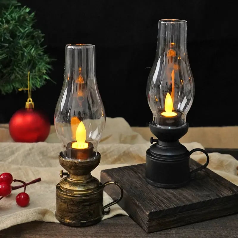 Vintage LED Lantern with Flickering Flame Effect, Cordless