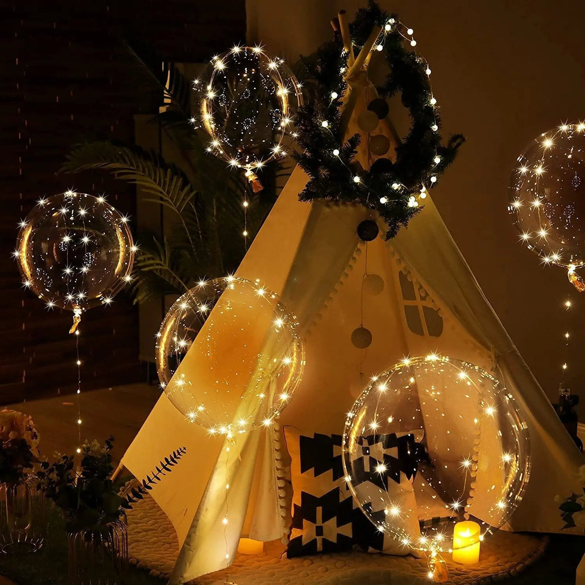 LED Garden Party Balloons, 45 cm, Battery Powered, 3 m String