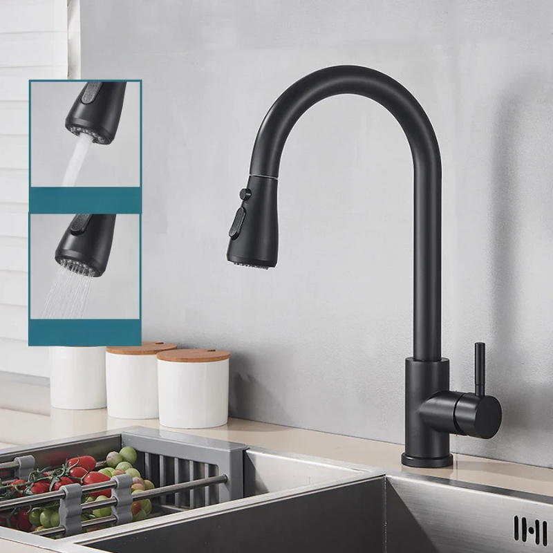 Stainless Steel Kitchen Tap with Pull-Out Spray, Single Lever