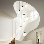 Tall Glass and Metal LED Staircase Chandelier in Black