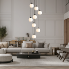 Tall Glass and Metal LED Staircase Chandelier in Black