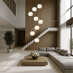 Tall Glass and Metal LED Staircase Chandelier in Black