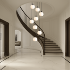 Tall Glass and Metal LED Staircase Chandelier in Black