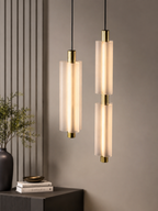 Alabaster Cylinder Pendant Light with Brushed Brass