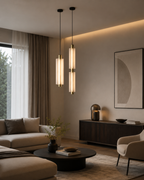 Alabaster Cylinder Pendant Light with Brushed Brass