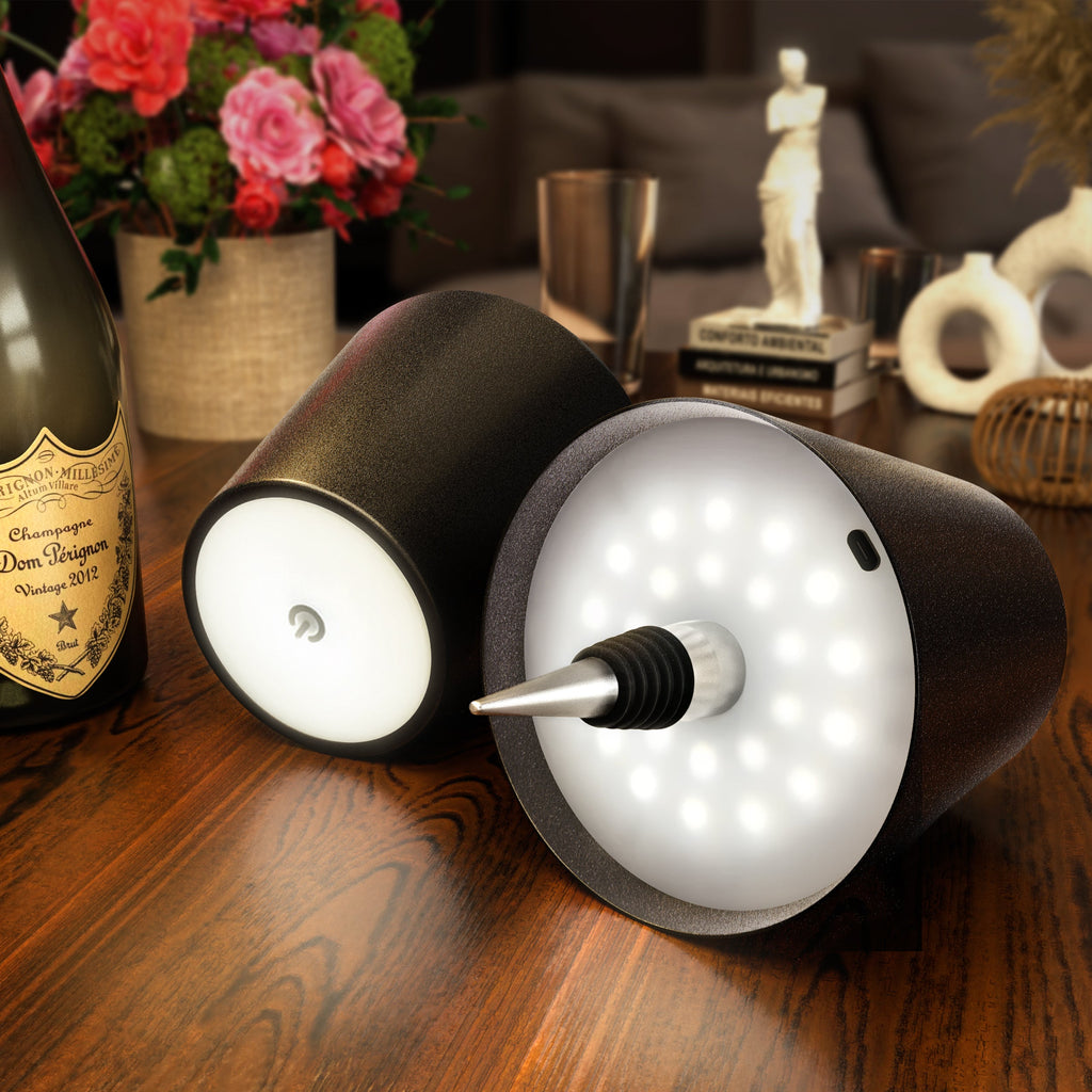 Cordless Bottle Lamp with Fabric Shade, 3000K, USB-C Rechargeable